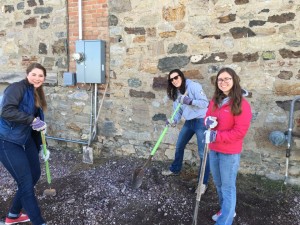 Elyse (far right) shovels rocks with Energy Corps and Justice for Montanans AmeriCorps members at Helena's Habitat for Humanity Restore