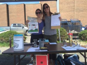 Elyse and a Jesuit Volunteer signing up folks for the Commuter Challenge on Earth Day